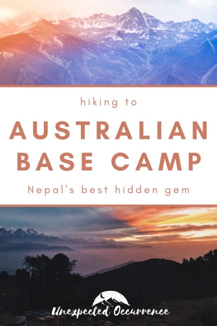 the text 'Australian Base Camp' over photos of sunrise over mountains 
